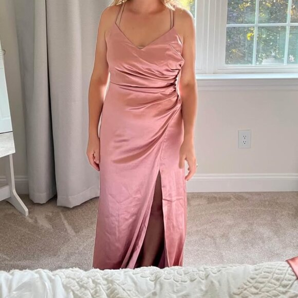 Birdey Grey Catherine Dress in Shiny Satin Desert Rose - Picture 5 of 7